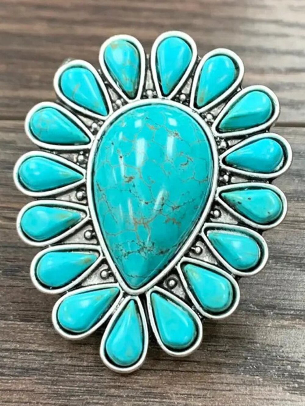 Western Turquoise Cluster Statement Ring Adjustable Southwestern Boho Rodeo Ring